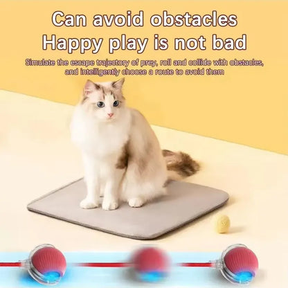 Electric Rolling Cat Ball Toy with Rope, Interactive Cat Teaser Toy
