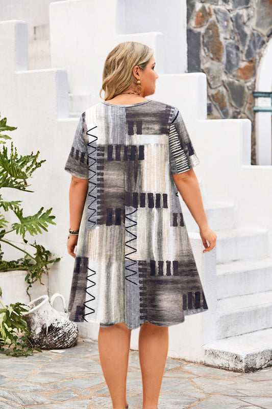 Women's Plus Size Plaid Dress – Short Sleeve with Pockets H12