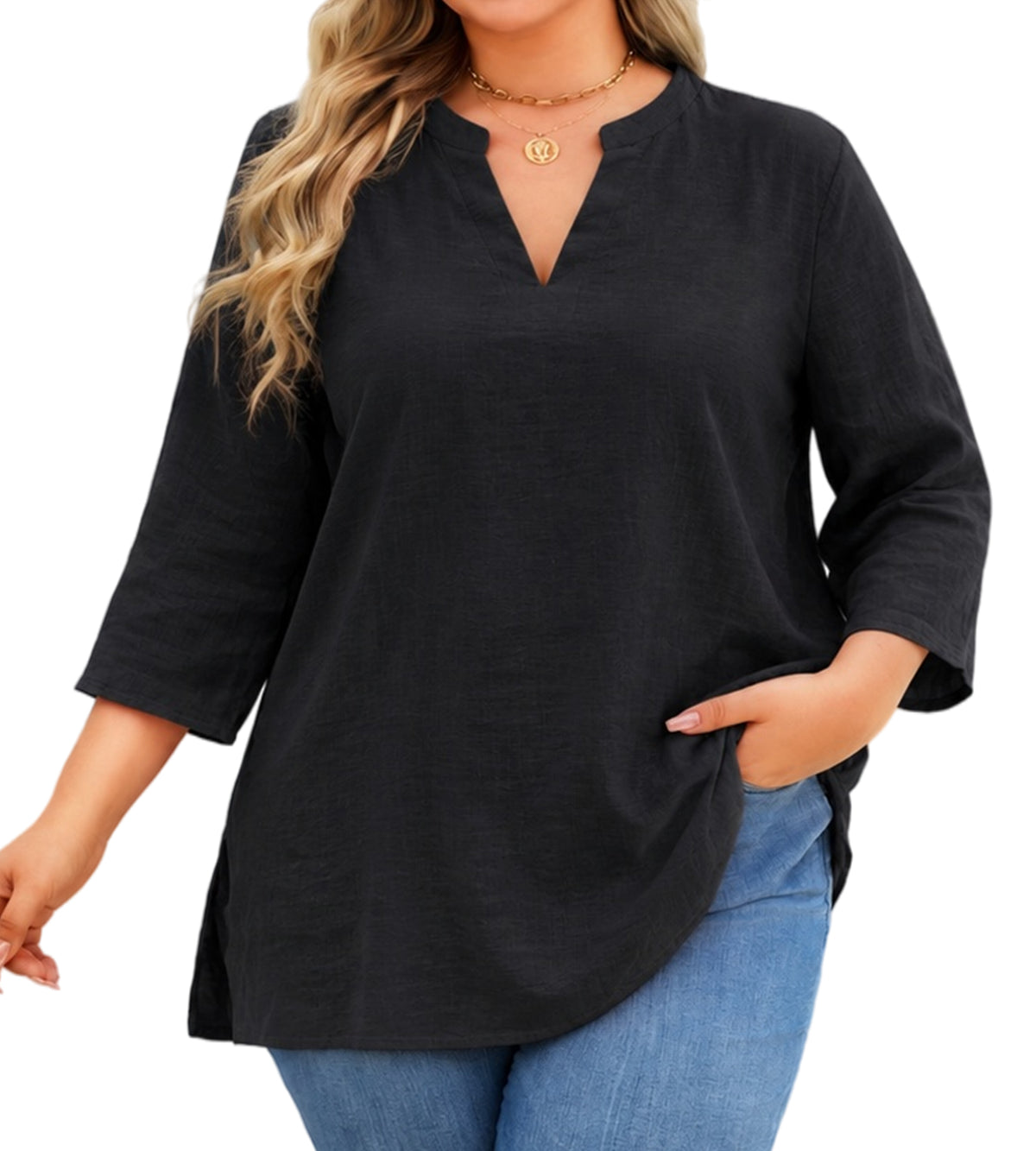 Splensive plus size Black Split V-Neck Tunic Top