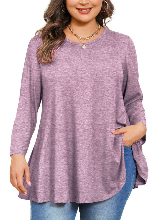 Women's Plus Size Purple Tunic Top – 3/4 Sleeve Solid Swing Flare Blouse d28