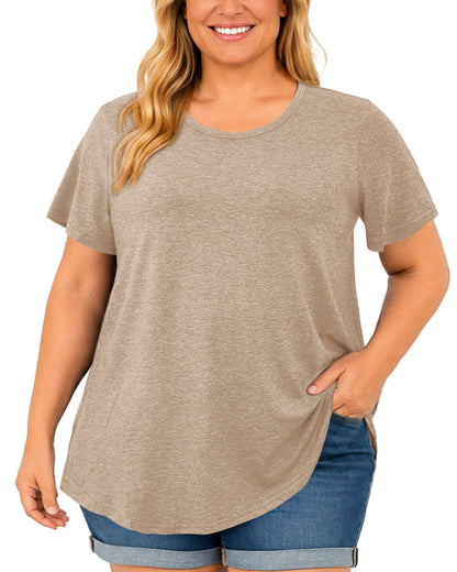 Plus Size Heather Taupe Short Sleeve Tunic Tee