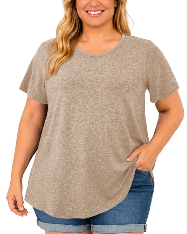 Plus Size Heather Taupe Short Sleeve Tunic Tee