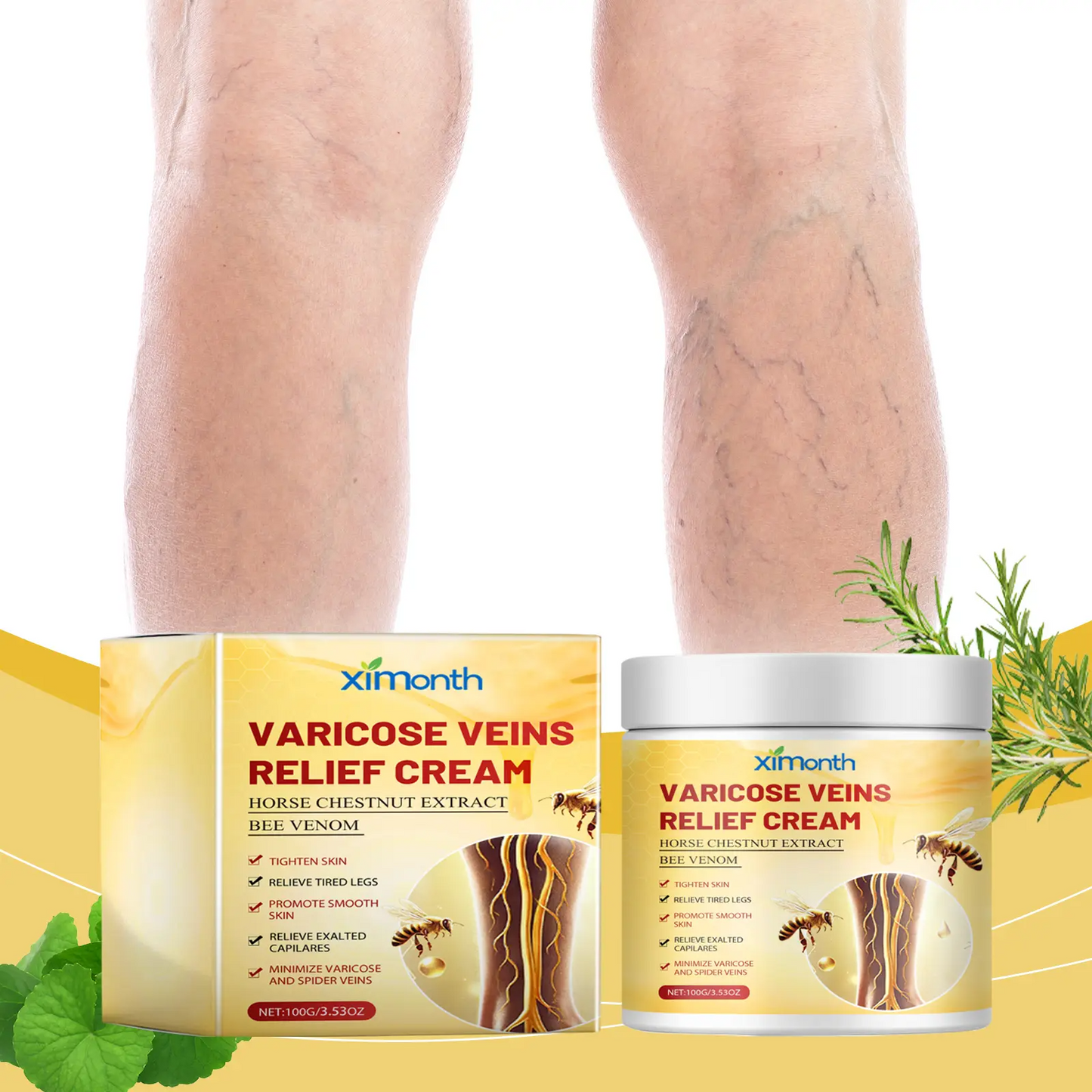 Bee Venom Extract Varicose Veins Cream, Pain & Swelling Relief Body Lotion, 100g Moisturizer