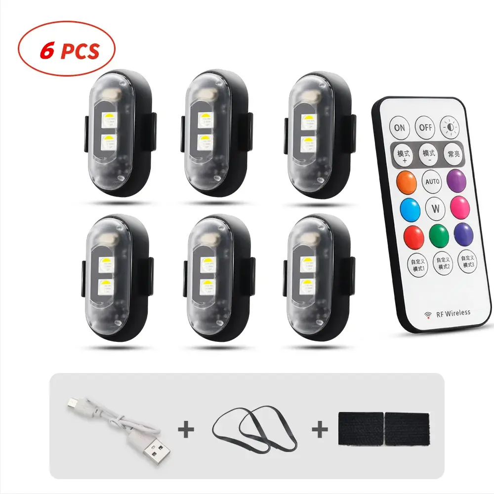 RGB Led Aircraft Strobe Light Remote Wireless Motorcycle Flash Light Warning Lights for   Bike Car Multifunctional