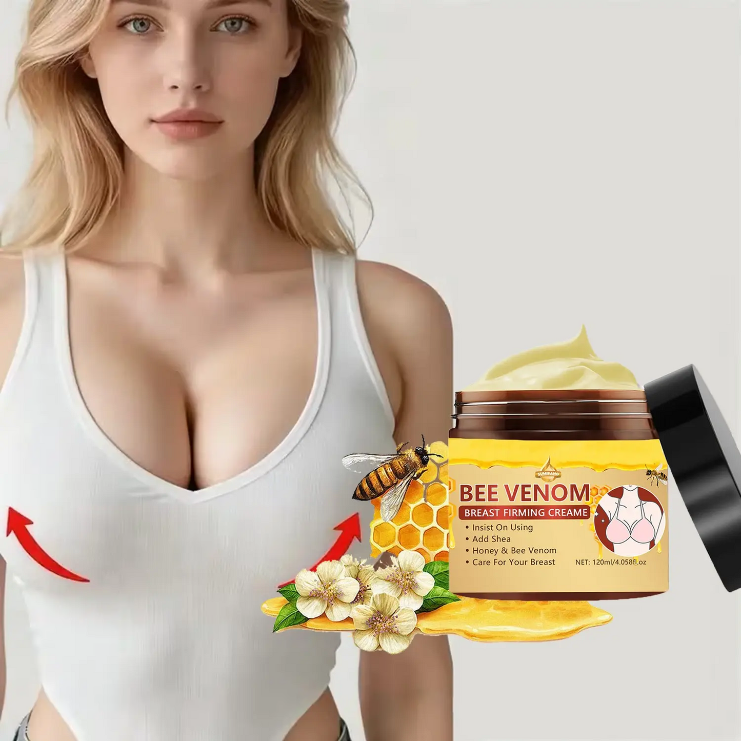 Hydrating and Moisturizing Nourishing Chest and Body Lotion with Shea Butter and Bee Venom Extract, Massage Cream Moisturizer for Women, 120 ml