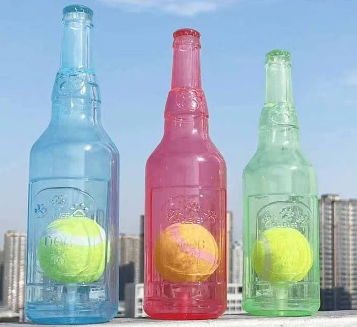 Beer Bottle Shaped Pet Toy, Squeaking Sound Making Toy, with Tennis Ball Inside, Fun Interactive Pet Toy, No Battery Required