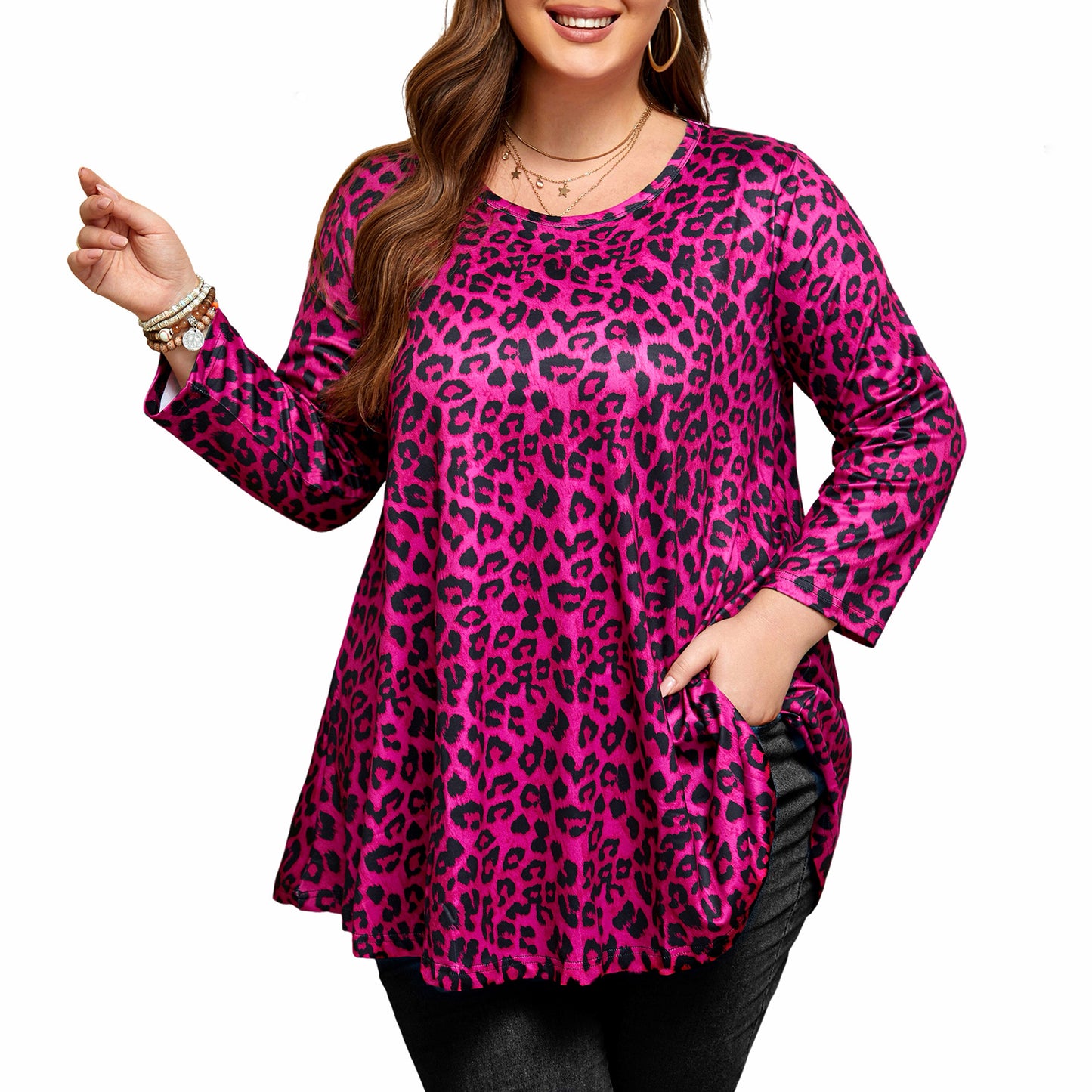 Womens Tops - Plus Size Tunics 3/4 Sleeve Loose Fit Dressy Casual Long Swing Flowy Lady Blouses Shirts Wear with Leggings Teals Blue Clothing A14 SATHD2