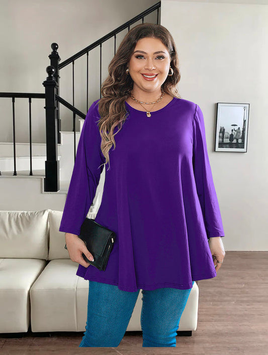 Women's Plus Size Solid Tunic Top | 3/4 Sleeve Swing Blouse, Flowy Loose Fit, Wear with Leggings – L to 6XL A20 SATDP