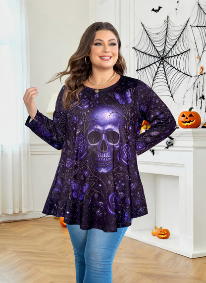Women's Purple Swing Tunic Top – 3/4 Sleeve, Plus Size C42
