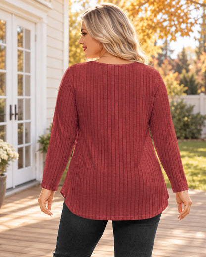 Plus Size Brick Red Lace-Trim Tunic Top Q4