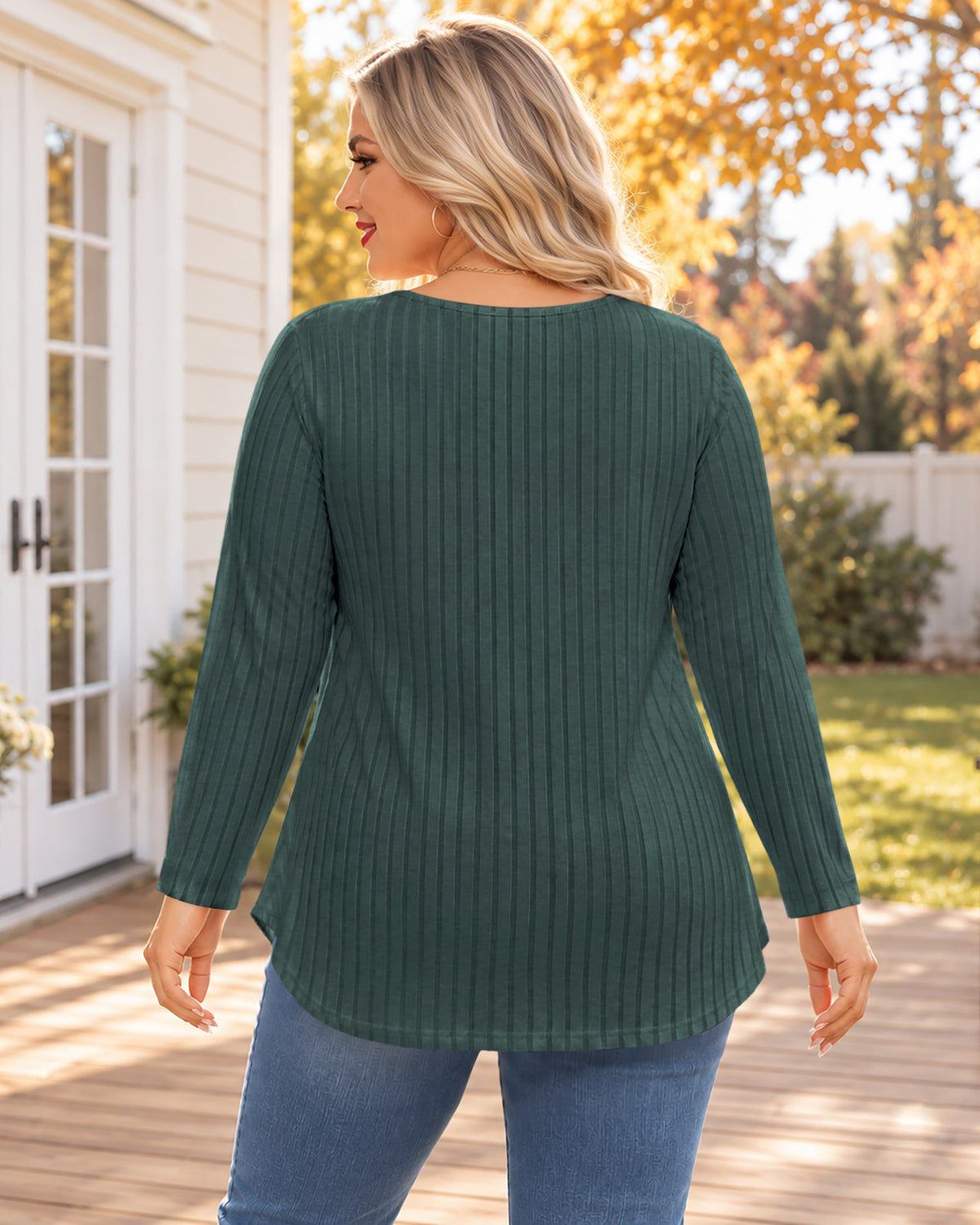 Plus Size Dark Teal Lace-Trim Tunic Top Q3