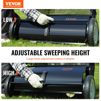 Push Lawn Sweeper 26 Inch Leaf & Grass CollectorStrong Rubber Wheels