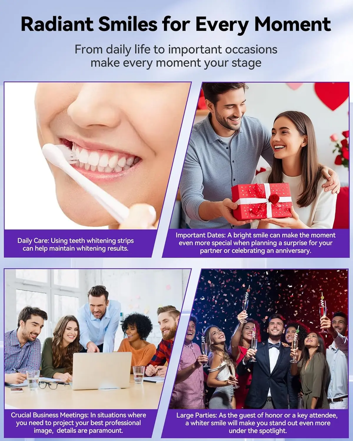 Teeth Whitening Strips 14 Treatments, Enamel Safe for Sensitive Tooth, Purple Whitening Strips