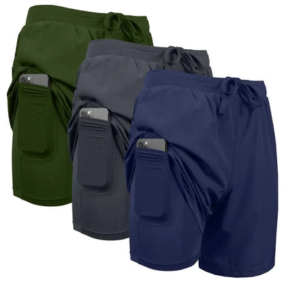 【⏰BUY 1 GET 2 FREE】3-Pack Men's 2 in 1 Quick Dry Gym Running Shorts With Liner