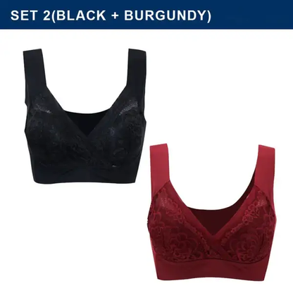 ROSY LIFT BRA –Plus Size Comfort Extra Elastic Wireless Support Lace Bra (Size runs the same as regular bras)