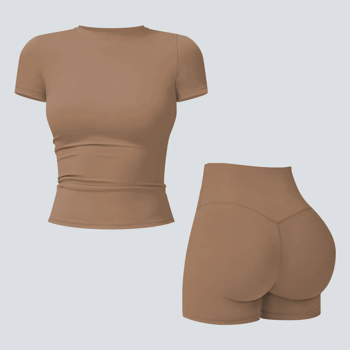 Women's 2-Piece Open-Back Workout Set – Boat Neck Tank Top & Shorts, Tummy Control, Yoga & Gym