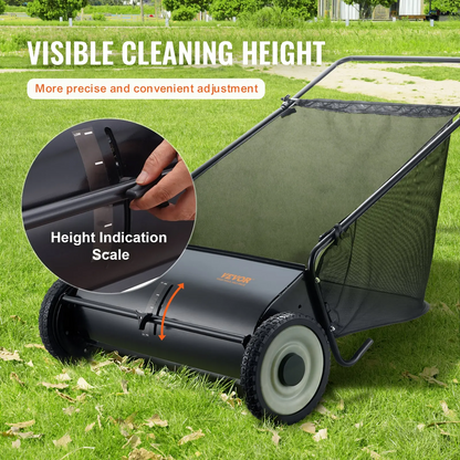 Push Lawn Sweeper 26 Inch Leaf & Grass CollectorStrong Rubber Wheels