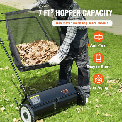 Push Lawn Sweeper 26 Inch Leaf & Grass CollectorStrong Rubber Wheels