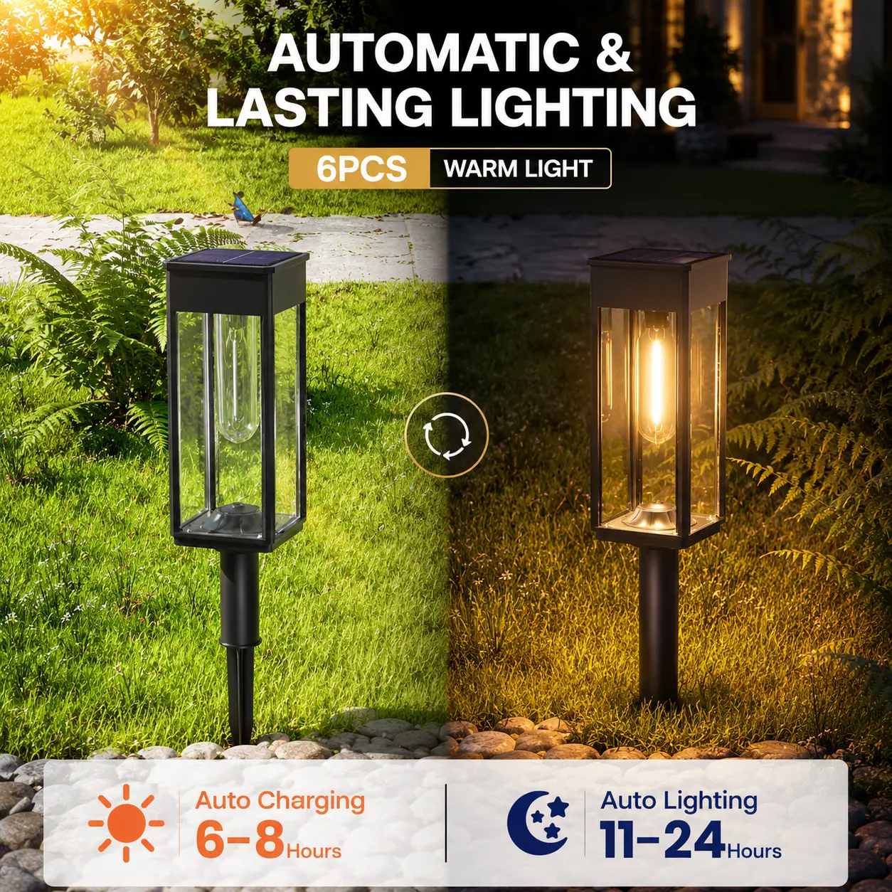 6 Pack Solar Pathway Lights Outdoor, Warm White Waterproof Garden Stake Lights