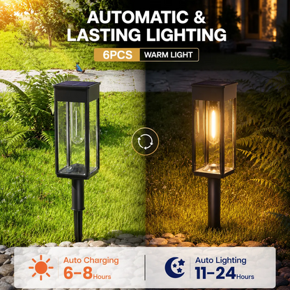6 Pack Solar Pathway Lights Outdoor, Warm White Waterproof Garden Stake Lights