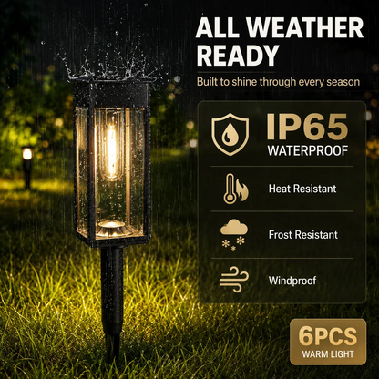 6 Pack Solar Pathway Lights Outdoor, Warm White Waterproof Garden Stake Lights