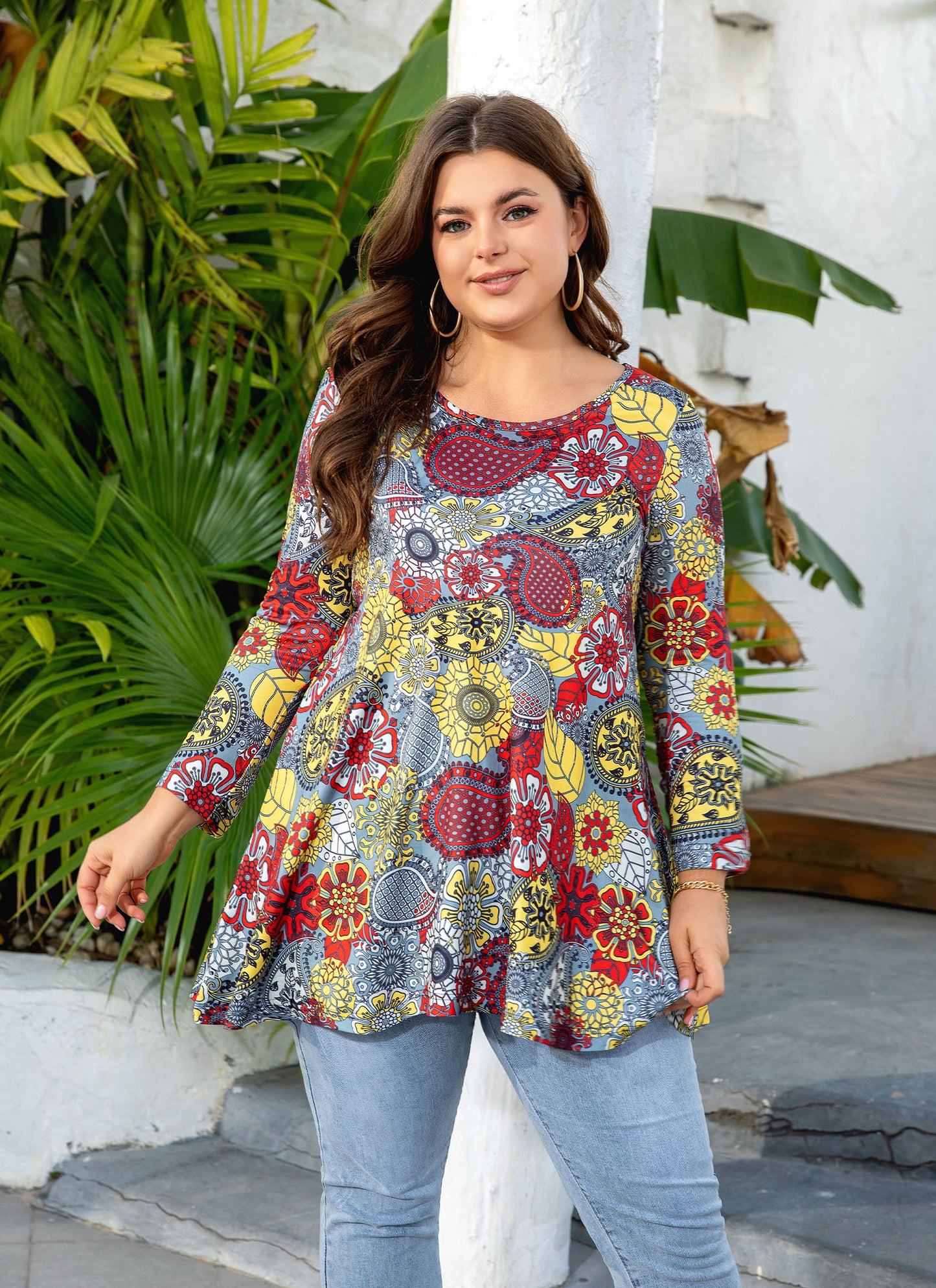 Womens Tops - Plus Size Tunics 3/4 Sleeve Loose Fit Dressy Casual Long Swing Flowy Lady Blouses Shirts Wear with Leggings Teals Blue Clothing A1 SATGF