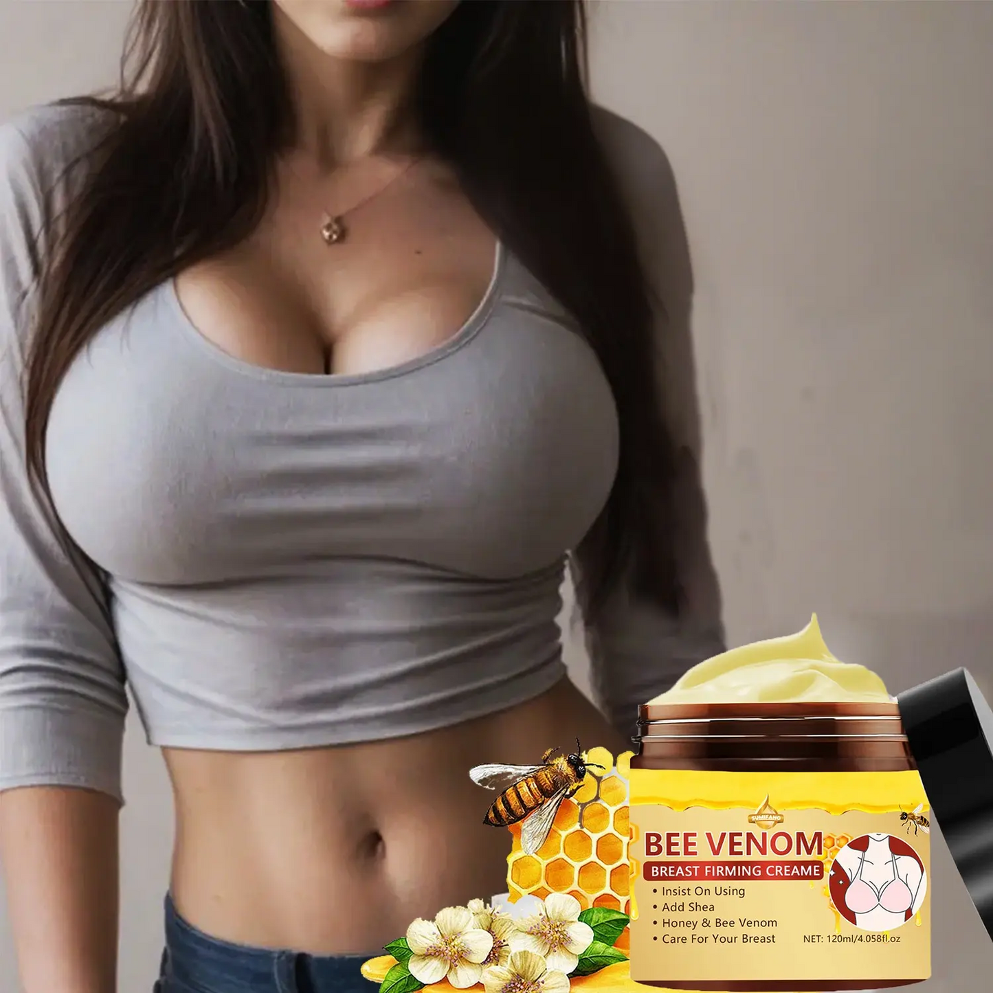 Hydrating and Moisturizing Nourishing Chest and Body Lotion with Shea Butter and Bee Venom Extract, Massage Cream Moisturizer for Women, 120 ml