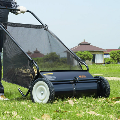 Push Lawn Sweeper 26 Inch Leaf & Grass CollectorStrong Rubber Wheels