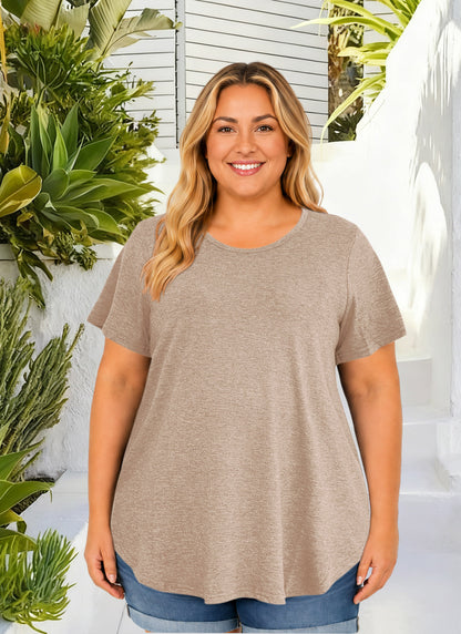 Plus Size Heather Taupe Short Sleeve Tunic Tee