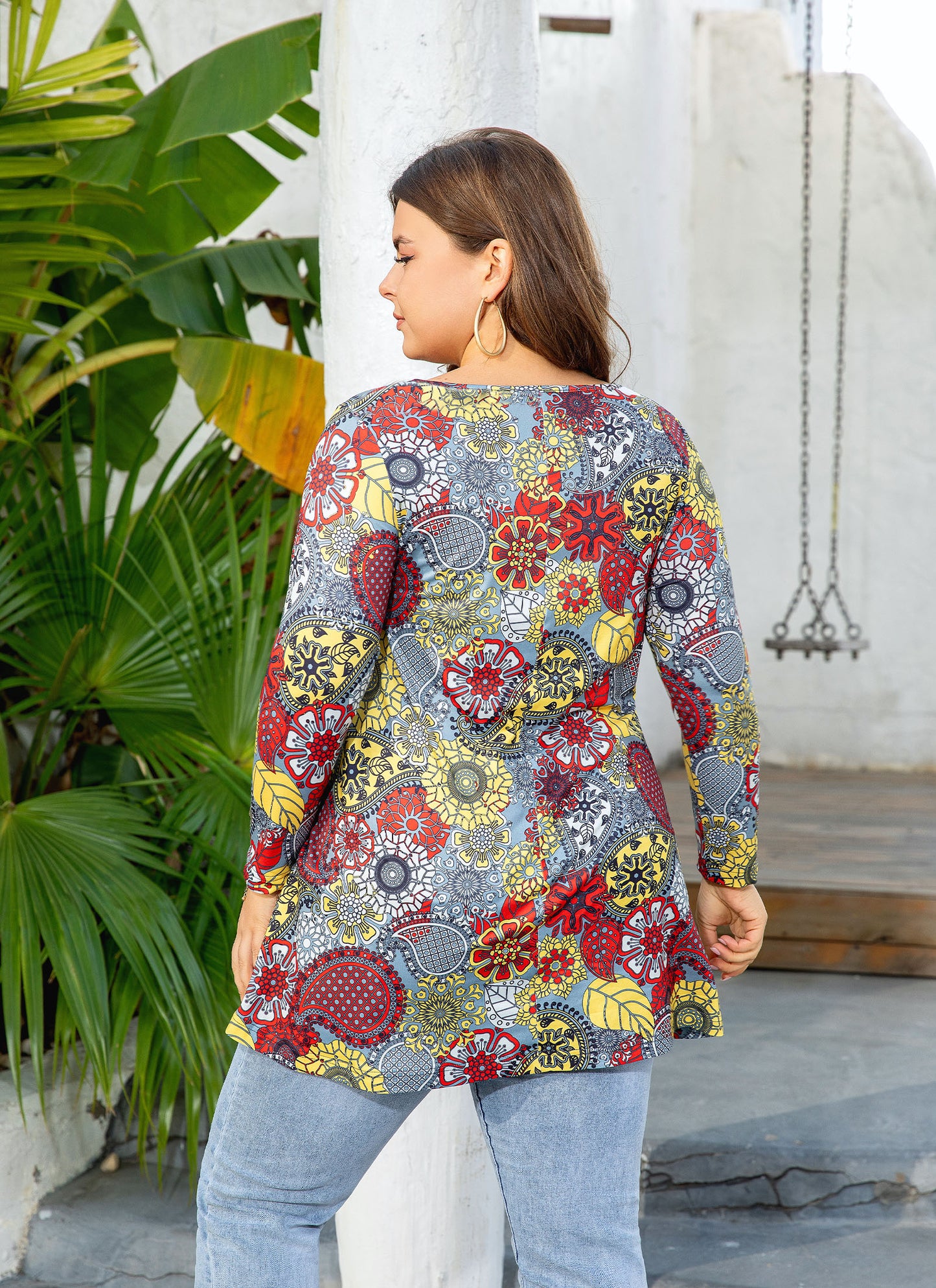 Womens Tops - Plus Size Tunics 3/4 Sleeve Loose Fit Dressy Casual Long Swing Flowy Lady Blouses Shirts Wear with Leggings Teals Blue Clothing A1 SATGF