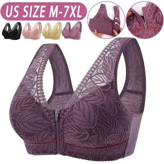 ⏰Nature Cotton Wireless Zipper Front Button Bra