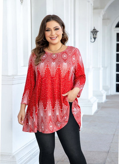 Womens Tops - Plus Size Tunics 3/4 Sleeve Loose Fit Dressy Casual Long Swing Flowy Lady Blouses Shirts Wear with Leggings Teals Blue Clothing A23 SATRW