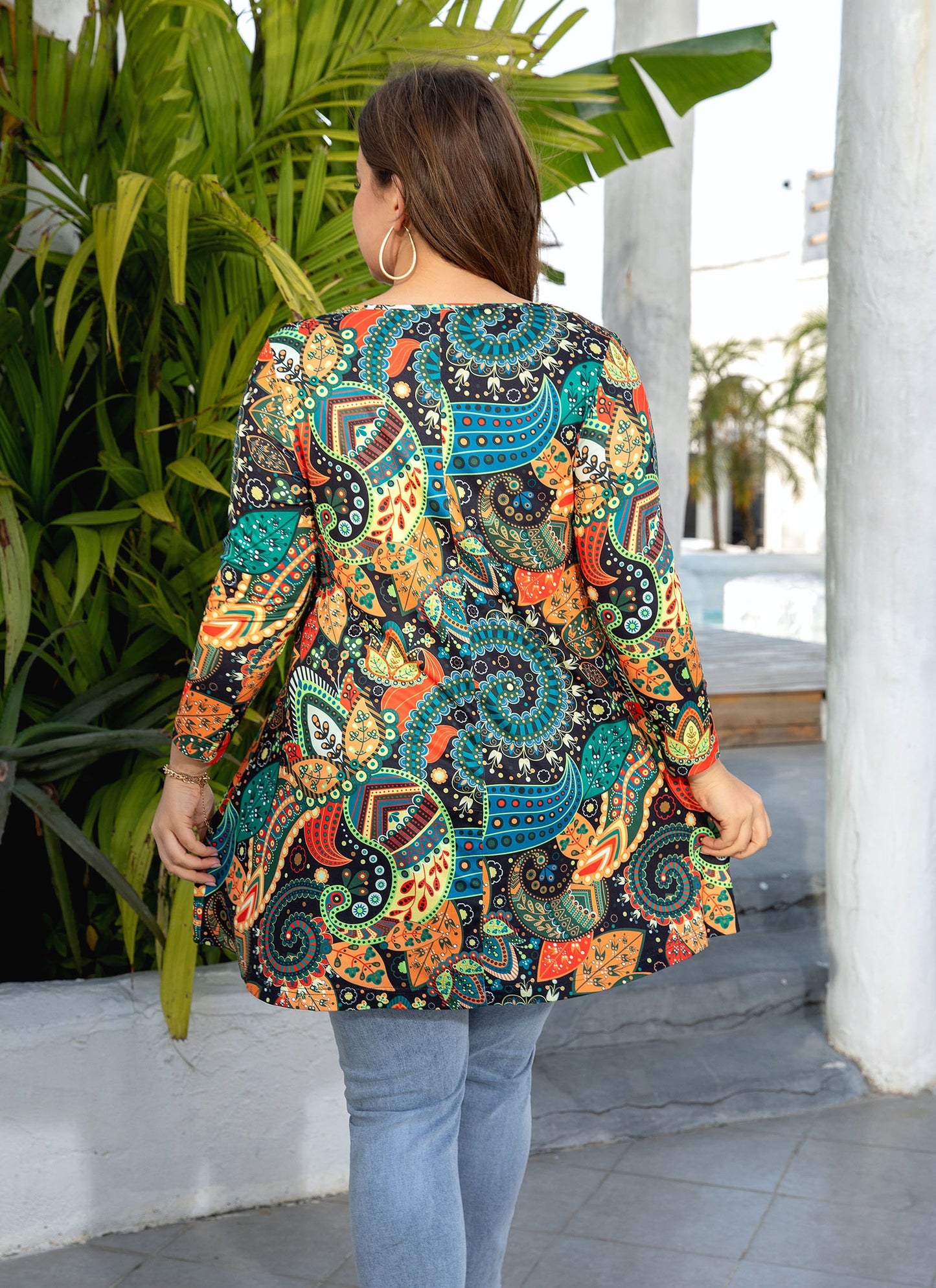 Womens Tops - Plus Size Tunics 3/4 Sleeve Loose Fit Dressy Casual Long Swing Flowy Lady Blouses Shirts Wear with Leggings Teals Blue Clothing A7 SATOL