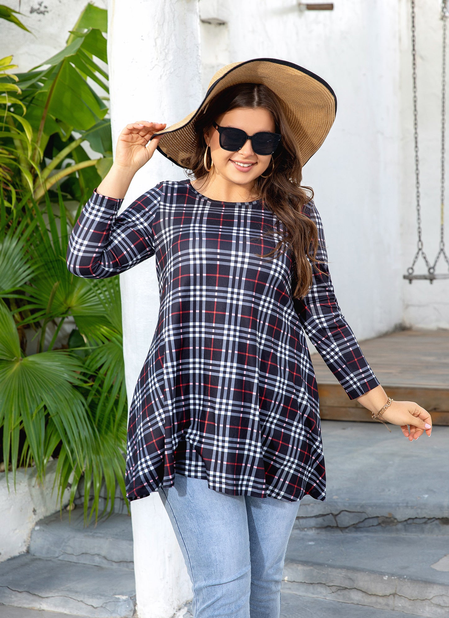 Womens Tops - Plus Size Tunics 3/4 Sleeve Loose Fit Dressy Casual Long Swing Flowy Lady Blouses Shirts Wear with Leggings Teals Blue Clothing A5 SATBC