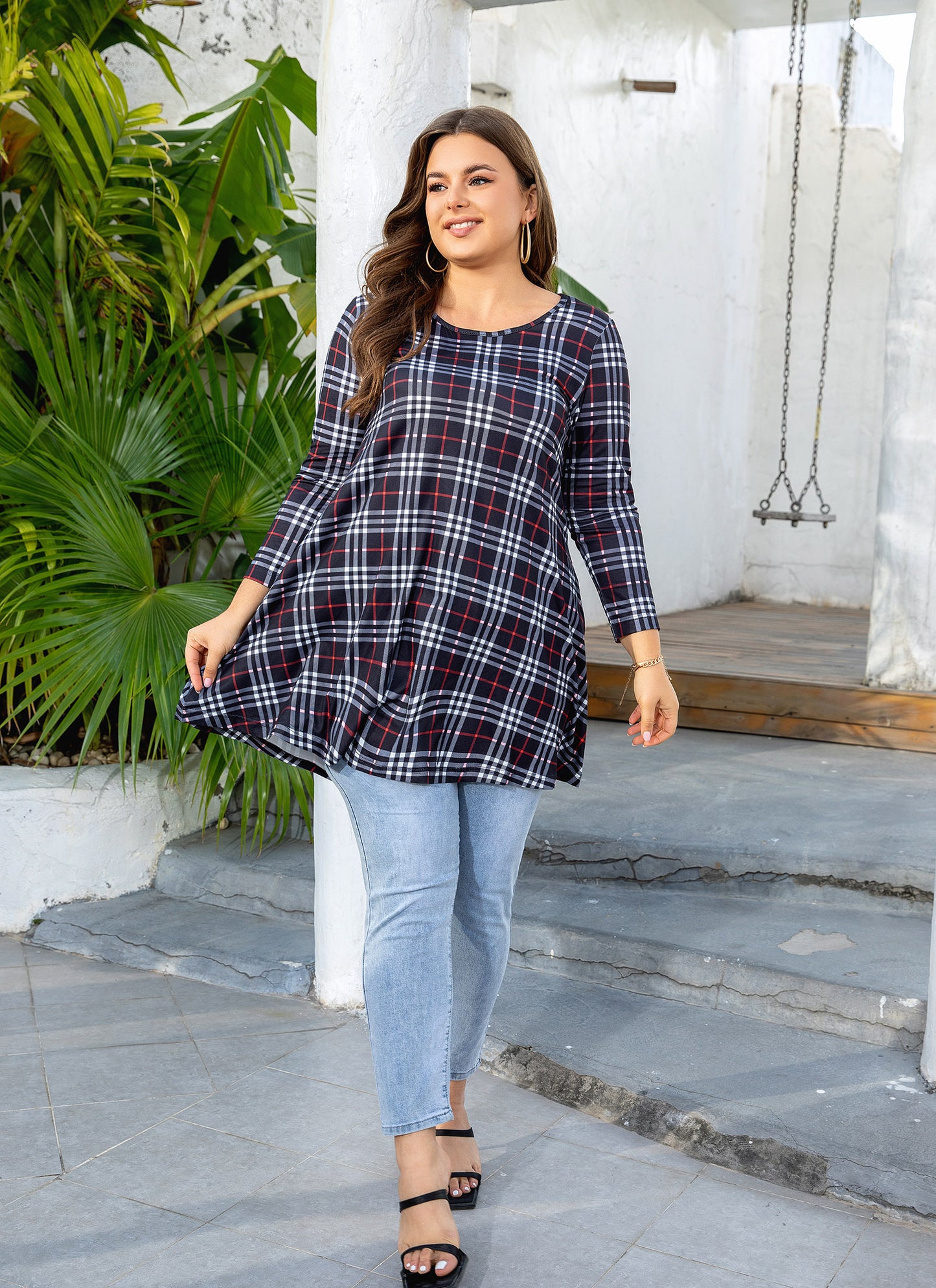 Womens Tops - Plus Size Tunics 3/4 Sleeve Loose Fit Dressy Casual Long Swing Flowy Lady Blouses Shirts Wear with Leggings Teals Blue Clothing A5 SATBC