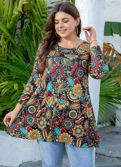 Womens Tops - Plus Size Tunics 3/4 Sleeve Loose Fit Dressy Casual Long Swing Flowy Lady Blouses Shirts Wear with Leggings Teals Blue Clothing A2 SATOF