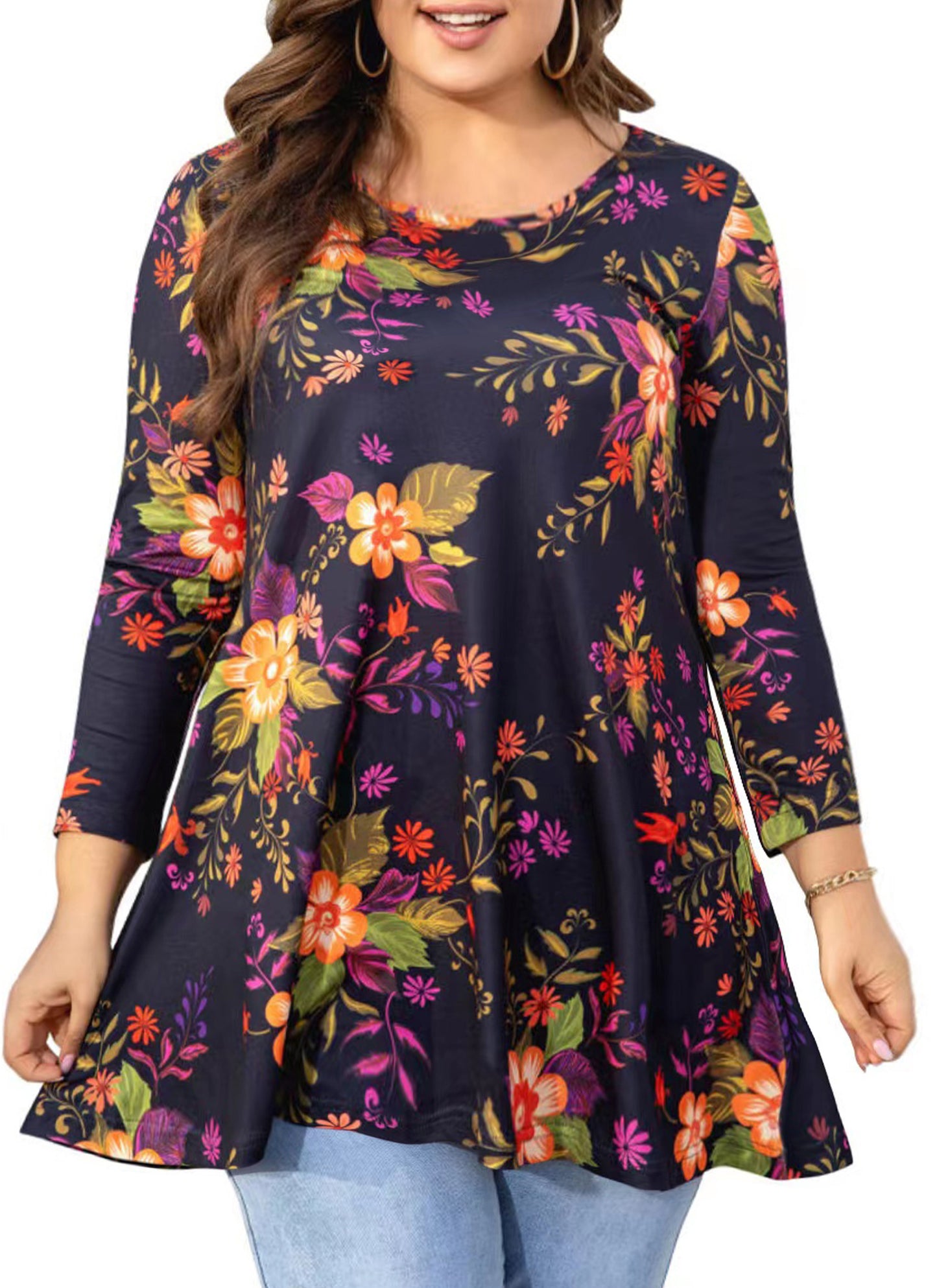Womens Tops - Plus Size Tunics 3/4 Sleeve Loose Fit Dressy Casual Long Swing Flowy Lady Blouses Shirts Wear with Leggings Teals Blue Clothing A6 SATBF