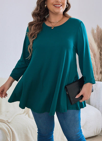 Women's Plus Size Teal Tunic Top | 3/4 Sleeve A-Line Swing Blouse, Flowy Fit, Wear with Leggings – XL to 5XL A19