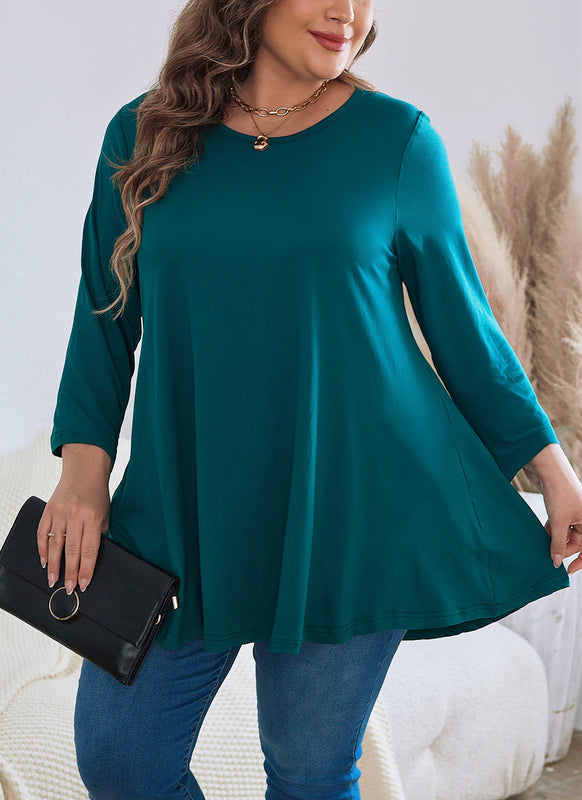Women's Plus Size Teal Tunic Top | 3/4 Sleeve A-Line Swing Blouse, Flowy Fit, Wear with Leggings – XL to 5XL A19