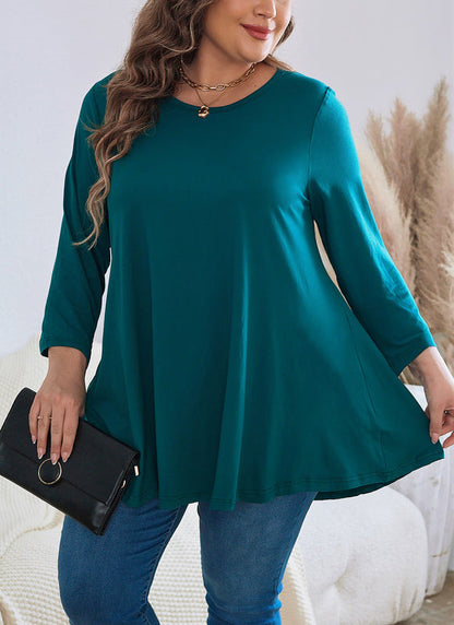 Women's Plus Size Teal Tunic Top | 3/4 Sleeve A-Line Swing Blouse, Flowy Fit, Wear with Leggings – XL to 5XL A19