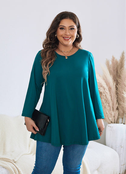 Womens Tops - Plus Size Tunics 3/4 Sleeve Loose Fit Dressy Casual Long Swing Flowy Lady Blouses Shirts Wear with Leggings Teals Blue Clothing A19 SATT