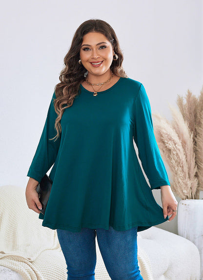 Women's Plus Size Teal Tunic Top | 3/4 Sleeve A-Line Swing Blouse, Flowy Fit, Wear with Leggings – XL to 5XL A19