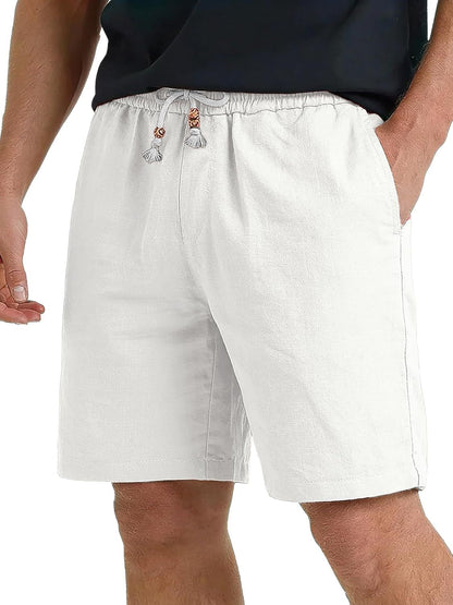 Men's Linen Casual Elastic Waist Drawstring Summer Beach Shorts