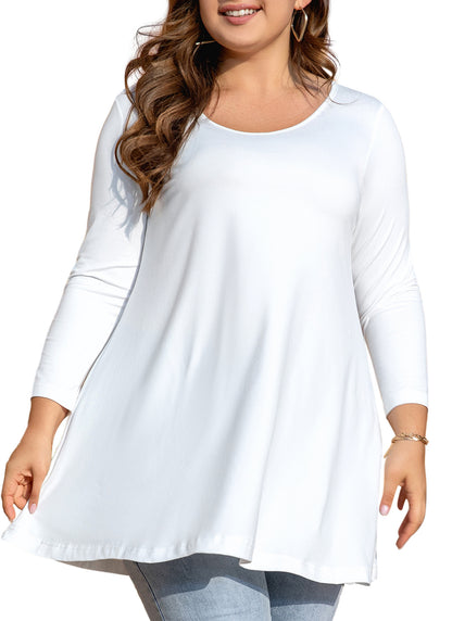 Womens Tops - Plus Size Tunics 3/4 Sleeve Loose Fit Dressy Casual Long Swing Flowy Lady Blouses Shirts Wear with Leggings Teals Blue Clothing A8 SATW