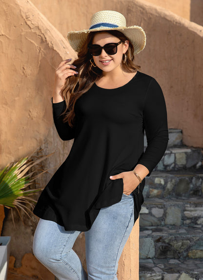 Womens Tops - Plus Size Tunics 3/4 Sleeve Loose Fit Dressy Casual Long Swing Flowy Lady Blouses Shirts Wear with Leggings Teals Blue Clothing A9 SATB