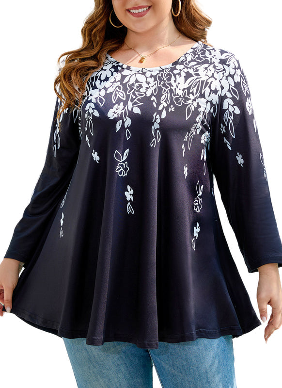Women's Plus Size Black & White Tunic Top – 3/4 Sleeve Swing Flare Blouse d2