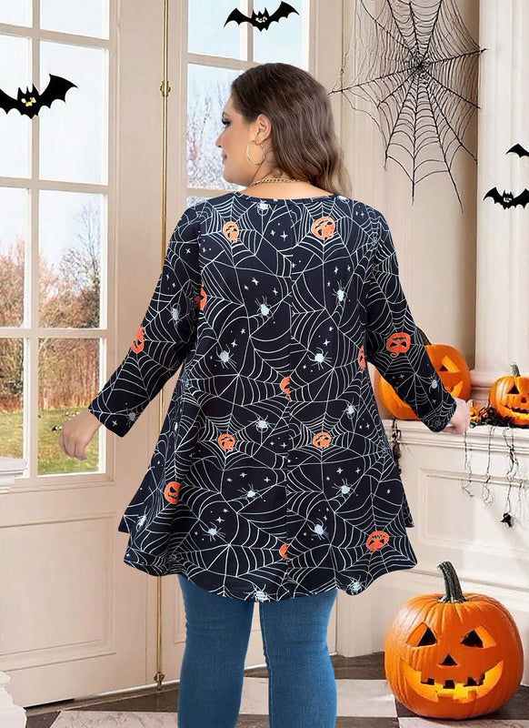 Women's Plus Size Halloween Tunic Top – 3/4 Sleeve Swing Flare Blouse d22