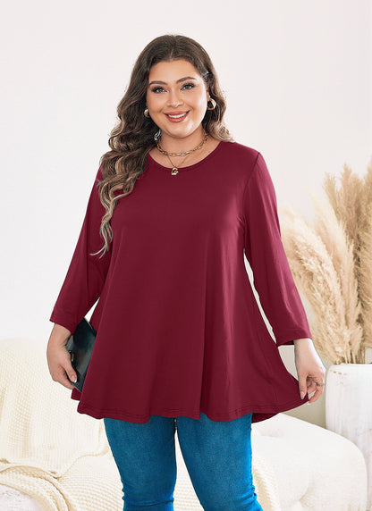 Womens Tops - Plus Size Tunics 3/4 Sleeve Loose Fit Dressy Casual Long Swing Flowy Lady Blouses Shirts Wear with Leggings Teals Blue Clothing A18 SATBR
