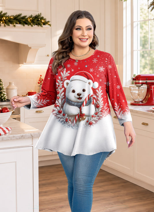 Plus Size Christmas Bear Tunic Top A54