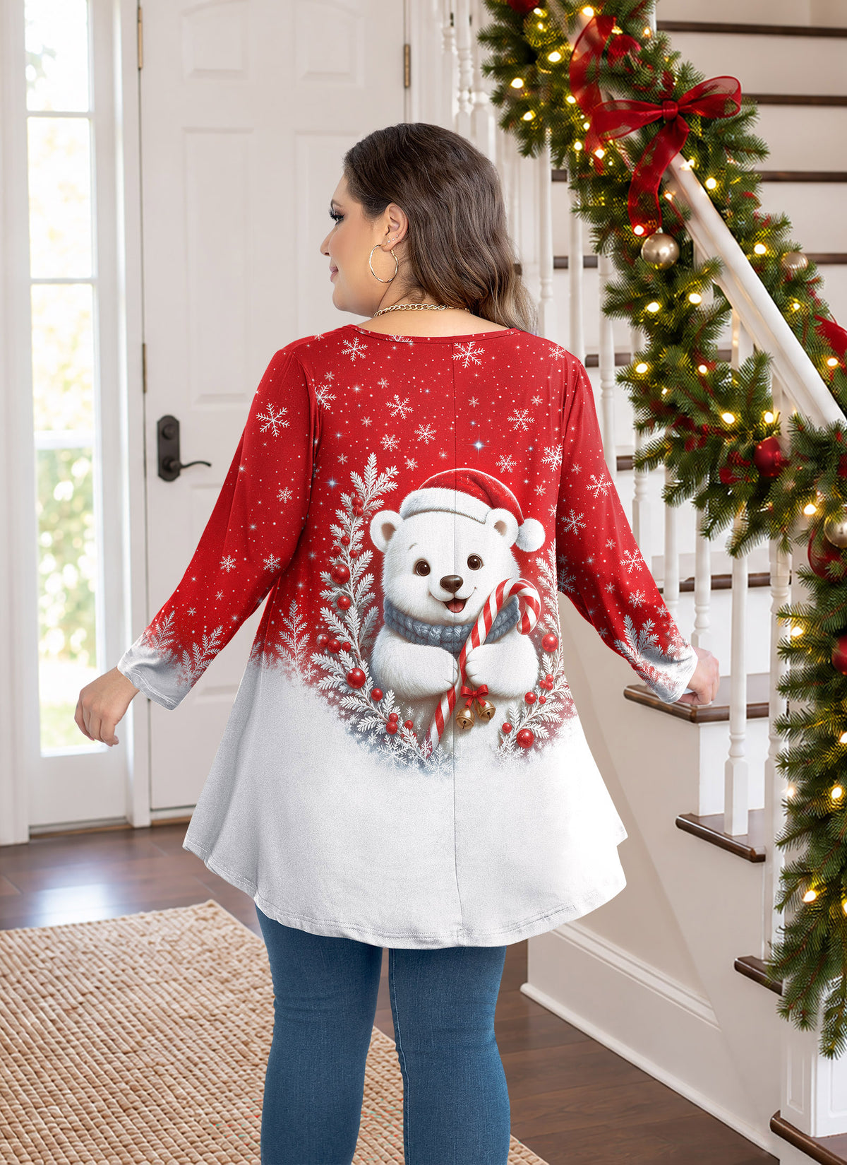 Plus Size Christmas Bear Tunic Top A54